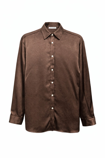 Mixray 4815 Women's Satin Kraş Shirt Brown