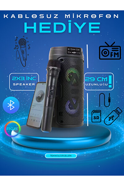 Saule Bluetooth Hoparlör Kablosuz Mikrofonlu Karaoke Speaker Rgb 29cm Ses Bom...