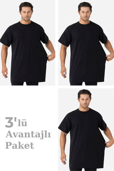 Arma Yıldız 3 Pack Black Men's Large Size T-Shirt Crew Neck Short Sleeve 100%...