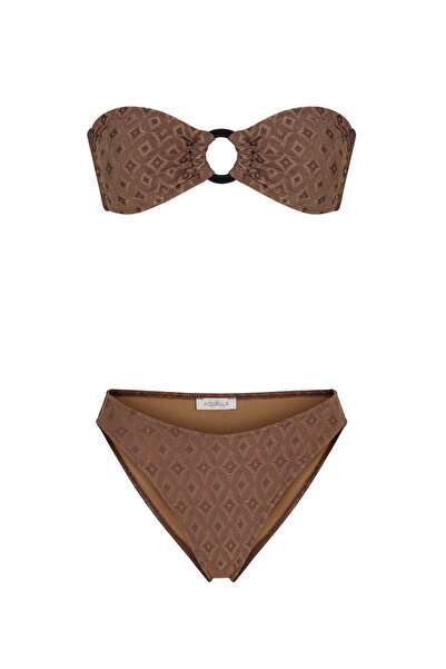 AQUELLA Jacquard mink strapless bikini set with buckle accessory