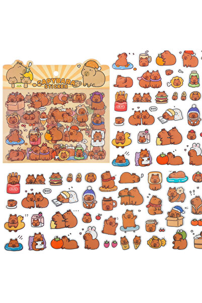 UĞURDAN Kapibara Sticker Seti 80+ Adet Su Geçirmez Sevimli Sticker 4 Sayfa Gü...