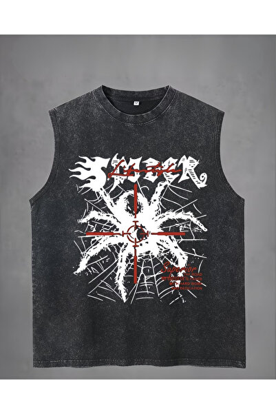 Toum Spider Athlete Crew Neck Washed Vintage Unisex Oversize T-Shirt