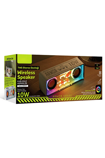 Rever Bluetooth Hoparlör 10W RGB Özel RGB Işık Efektli Taşınabilir Hoparlör