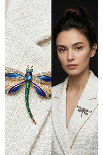 WOONA Zirkon Taşlı Yusufçuk Figürlü Renkli Kadın Broş - Işıltılı Kanat Serisi