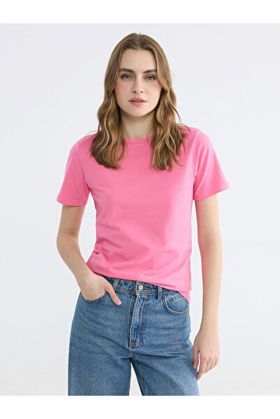 LC Waikiki Γυναικείο μπλουζάκι LCW EVERYDAY Pink Crew Neck