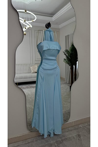 alweshah alahmar Long Sky Blue Taffeta Dress