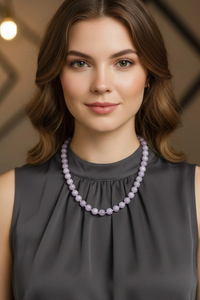 Pozitif Doğal Taş 10 mm Pink Kunzite Crystal Functional Necklace 601-2