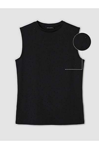 LC Waikiki Lcw Modest Black Crew Neck Tank Top with Stones