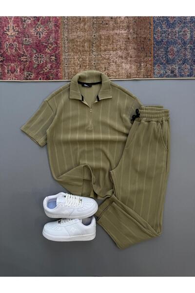 Baycombine35 Raporlu Ottoman Καφέ Μπλουζάκι με Μισό Φερμουάρ - Λευκό Σετ Παντ...