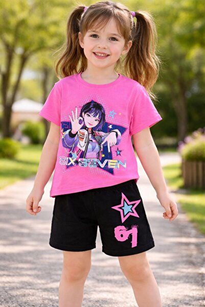 Aselin Kids Set de vară pentru fete, 100% bumbac, cu imprimeu Anime Girl Six ...