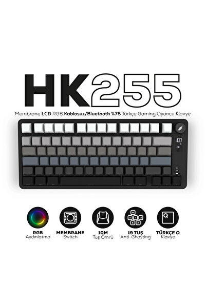 HK255 Membrane LCD RGB Wireless/Bluetooth Black Gradient 75% Turkish Gaming Keyboard