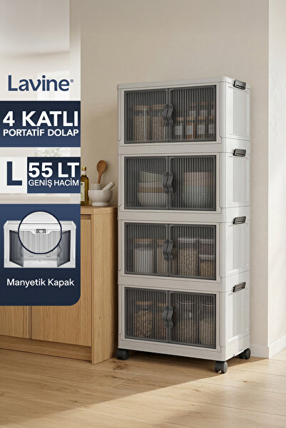 Lavine ”LARGE” 4 Katlı Portatif Organizer Tekerlekli Dolap Çok Amaçlı Mıknatı...