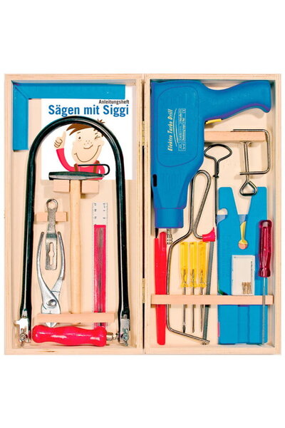 Pebaro 455, Set traforaj in cutie de lemn + masina de gaurit + unelte