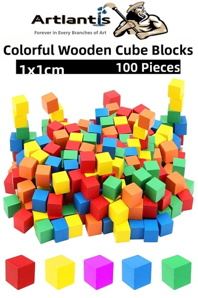 Artlantis Colorful Wooden Cube Blocks 1X1X1Cm 100Pcs Wood Colorful Square Blo...