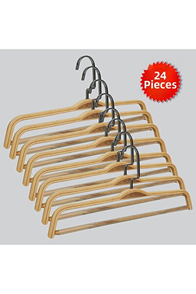 NYN شماعات بناطيل خشبية من BARLI بخطاف من النيكل الأسود، 24 قطعة