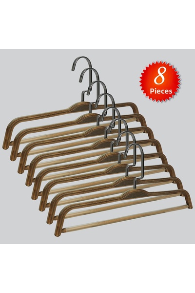 NYN شماعات بناطيل خشبية من BARLI بخطاف من النيكل الأسود، 8 قطع