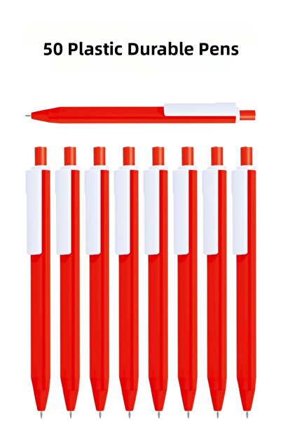 KALE PROMOSYON Plastic Ballpoint Pen 50Pcs Press-Type Ballpoint Pen School Bu...