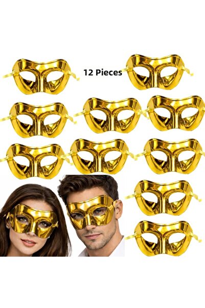 partidolu Gold Color Plain Plastic Party Mask Adult 12 Pcs