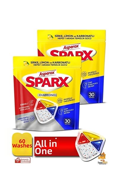 ASPEROX كبسولات سباركس لغسالة الأطباق 30 × 2 عبوة 60 غسلة