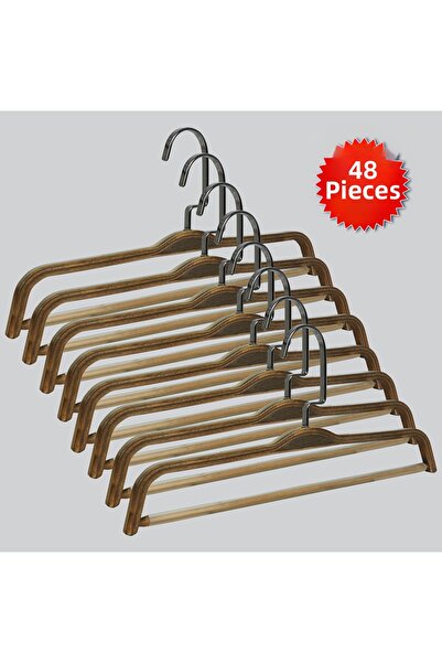 NYN شماعات بناطيل خشبية من BARLI بخطاف من النيكل الأسود، 48 قطعة