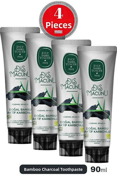 Eyüp Sabri Tuncer معجون أسنان بالكربون المنشط من الخيزران الطبيعي 75 مل 4 قطع