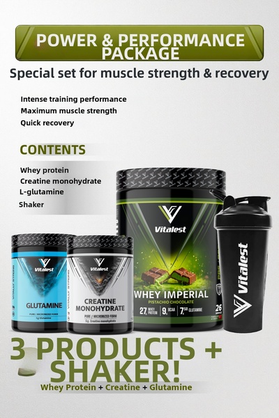 Vitalest مجموعة بروتين مصل اللبن + الكرياتين + الجلوتامين |   القوة والعبوة