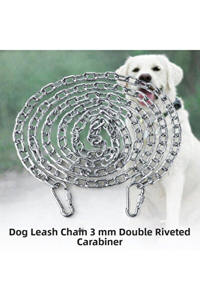 Vi Caro 16 Meters Dog Tie-Out Chain 3 mm Leash + 2 Screwed Carabiners Steel D...