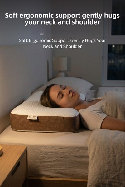 VİSCOTEX Soft Serenity Ergonomic Visco Pillow 65x43x12 cm, Soft Memory Foam Head Pillow for Neck Pain