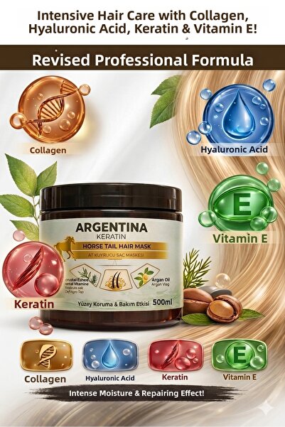 ARGENTİNA KERATİN قناع الشعر بزيت الأرغان والكولاجين وحمض الهيالورونيك والكير...