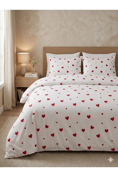 Cotivo Set cuvertură dublă pentru pilota, 100% bumbac, cu model inimă roșie