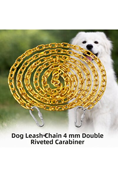 Vi Caro 12 Meters Yellow Dog Tie-Out Chain 4 mm Leash with 2 Screw Carabiners...