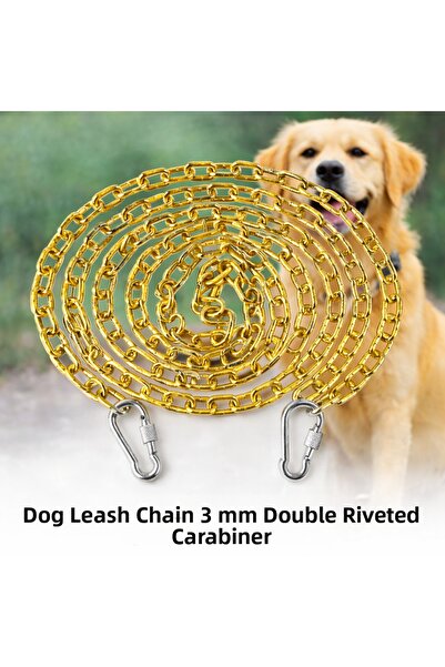 Vi Caro 5 Meters Yellow Dog Tie-Out Chain 4 mm Tether with 2 Screw Carabiners...