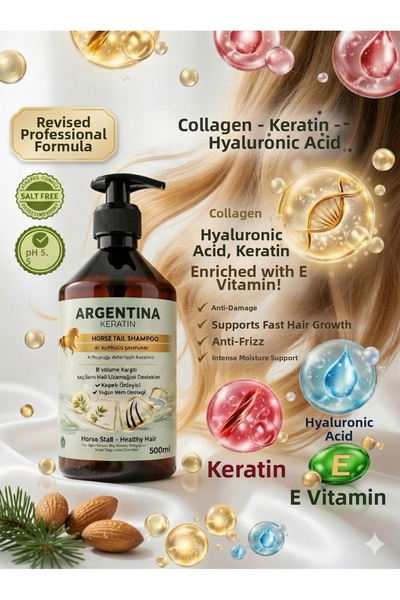 ARGENTİNA KERATİN شامبو ذيل الحصان بزيت الأرغان مع الكولاجين وحمض الهيالوروني...