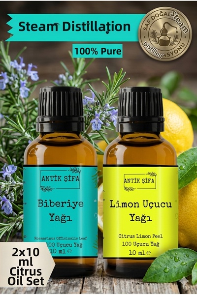 Antik Şifa زيت قشر الليمون وإكليل الجبل - نقي 100% غير مخفف (10 مل + 10 مل)