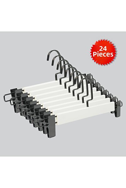 NYN شماعات خشبية (خطاف نيكل أسود) لتعليق السراويل والتنانير 24 قطعة
