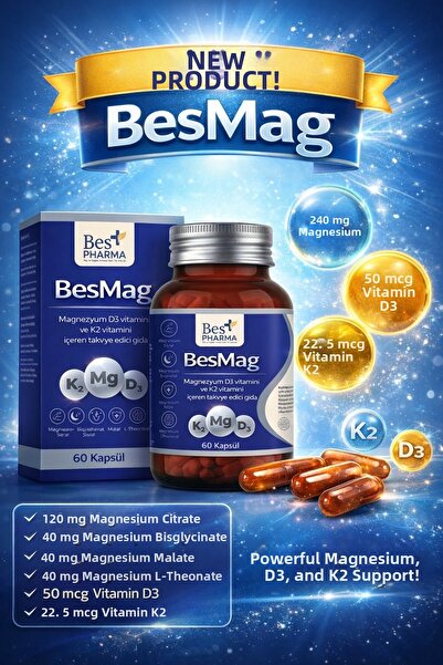 BesPharma Besmag D3K2 Magnesium-Containing Supplementing Food 60 Capsules