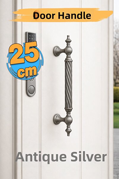 Badem10 Twisted Antique Silver 25 cm Steel Door Handle Sliding External Pull ...