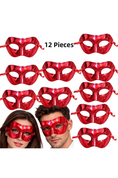 partidolu Red Color Plain Plastic Party Mask Adult 12 Pcs