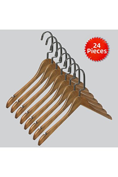 NYN Wooden (Black Nickel Hook) Shirt, T-Shirt, Blouse, Dress Hangers 24 Pieces