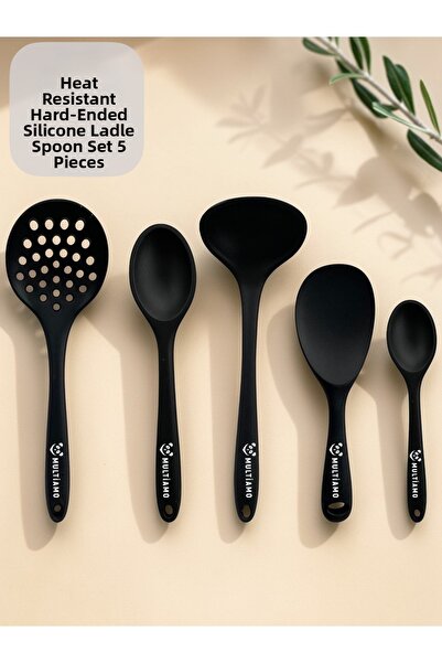 Multiamo Heat resistant silicone ladle and spoon set 5-piece 28cm ladle/sieve...