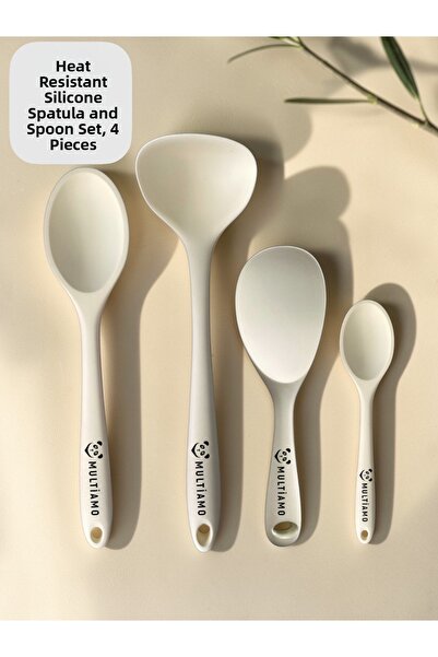 Multiamo Hard Tip Heat Resistant Silicone Ladle Spoon Set 4 Pieces 28cm/22cm/...