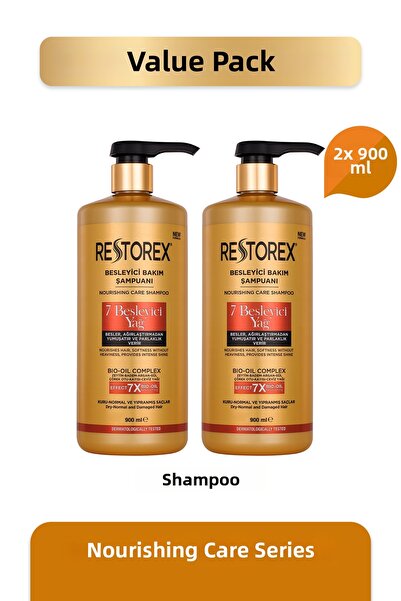 Restorex 7 شامبو مغذي بالزيوت 2 × 900 مل - لمعان ونعومة حريرية