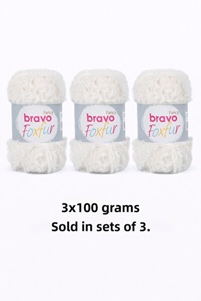 Bravo Ață de blană de vulpe 02 Ață albă pentru tricotat 100gr Ață cu pene