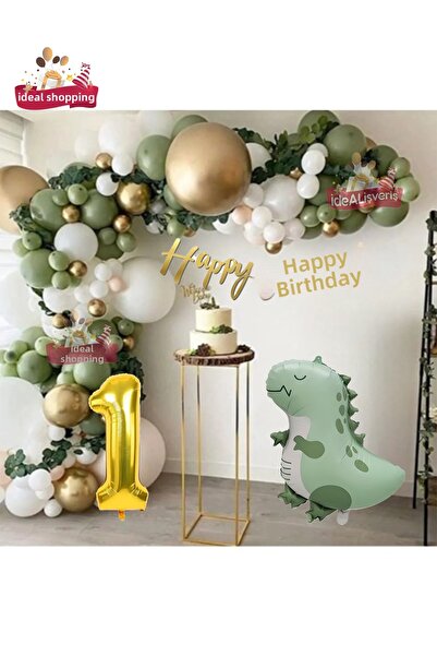 Laviyosa الرجعية الأخضر ديناصور احباط العفن الأخضر الذهب الأبيض بالون سلسلة م...