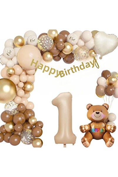 Laviyosa Teddy Bear Foiled Age with Balloons 1 Year Old Boy Girl Decoration B...