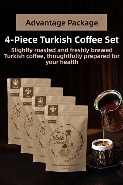 Apayrı Yaşam قهوة تركية محمصة قليلاً وطازجة من خلال التفكير في صحتك 4 × 100 جرام