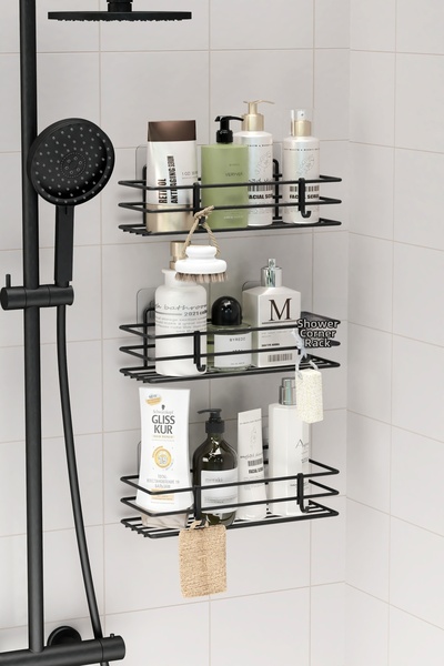 zabata 3 Pieces Black Bathroom Shelf - Stainless Adhesive Wall Organizer Organizer
