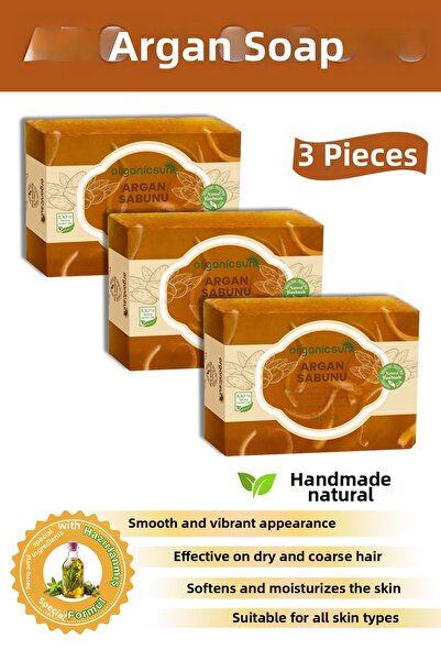 Organicsun صابون الأرغان الطبيعي 140 جرام × 3 قطع - لجميع أنواع البشرة - تأثي...