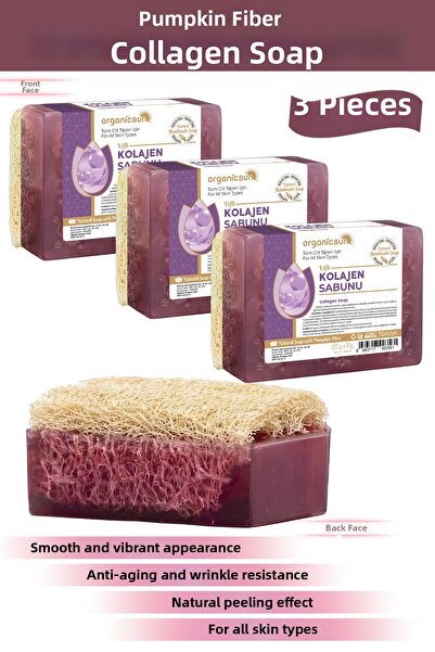 Organicsun Natural Pumpkin Fiber Collagen Soap 120 Gr X 3 Pieces - Anti Aging...