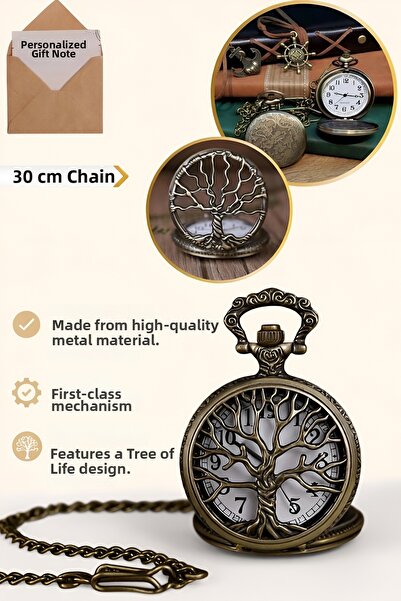 Wolawood Special Edition Tree of Life Themed Pocket Watch with Chain Nostalgi...